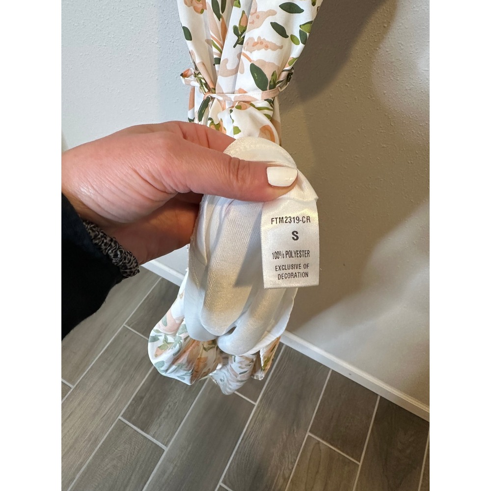 THML Floral Puff Sleeve Midi Dress White Peach Green Tiered FTM2319-CR Small - Picture 3 of 4